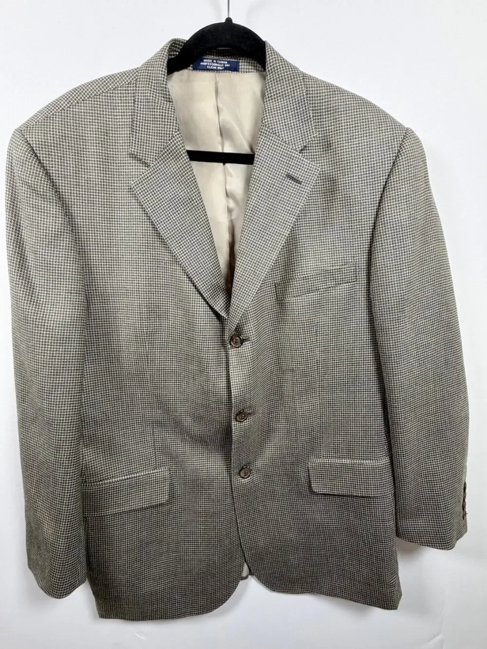 Chaps Ralph Lauren Mens 44R Sport Coat Blazer Houndstooth Black Cream